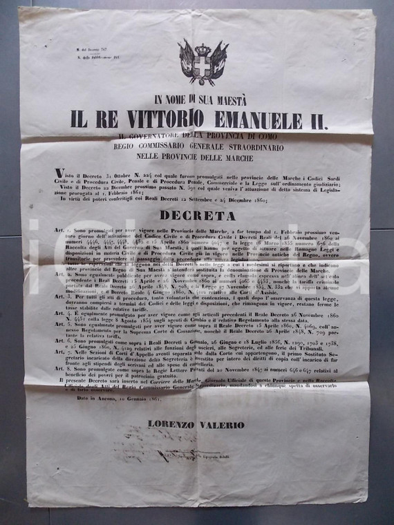 1861 REGNO DI SARDEGNA Attuazione in ROMAGNA del Codice Civile Sardo *Manifesto