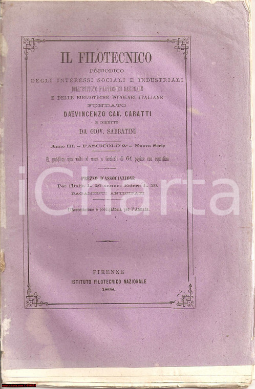 1868 IL FILOTECNICO Vincenzo CARATTI Giovanni SABBATINI
