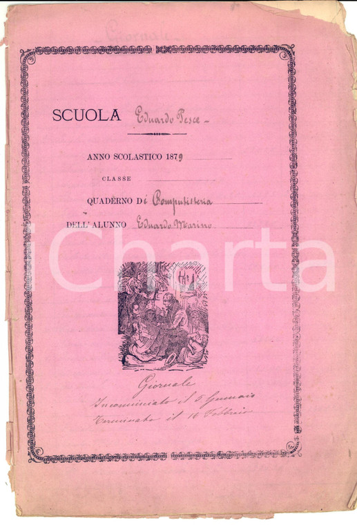 1879 NAPOLI Scuola Eduardo PESCE Quaderno computistica di Eduardo MARINO