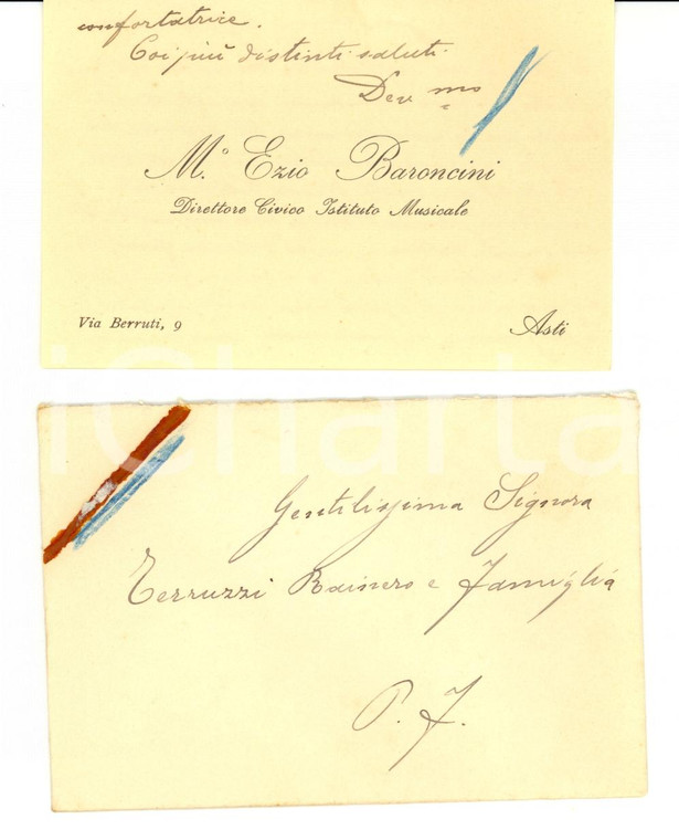 1930 ca ASTI Biglietto maestro Ezio BARONCINI autografo