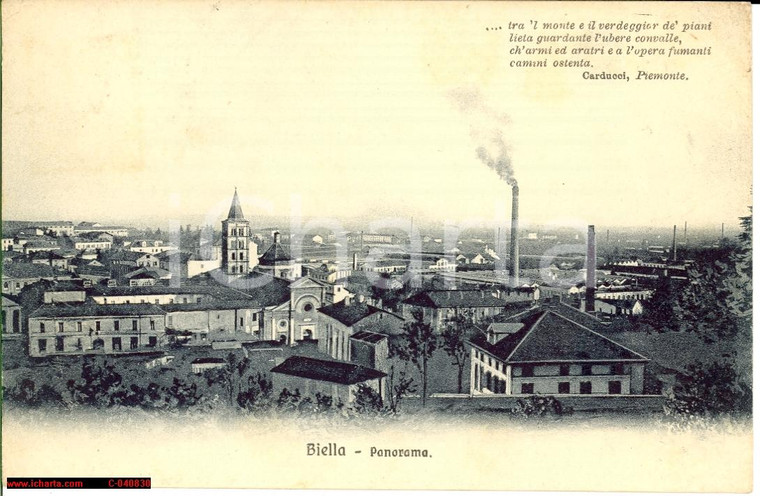 1920 Biella, Panorama con ciminiera fumante *FP VG