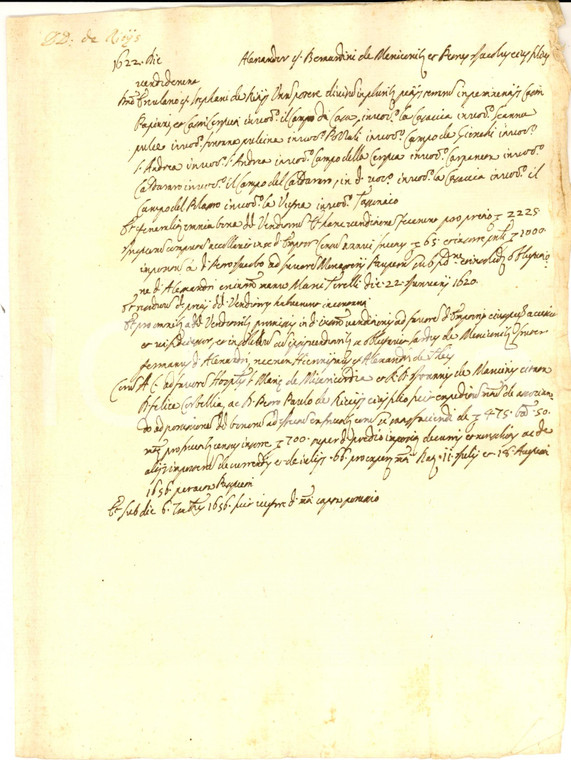 1656 PERUGIA (?) Memoria vicende fondo rurale di Alessandro MENICENI Manoscritto