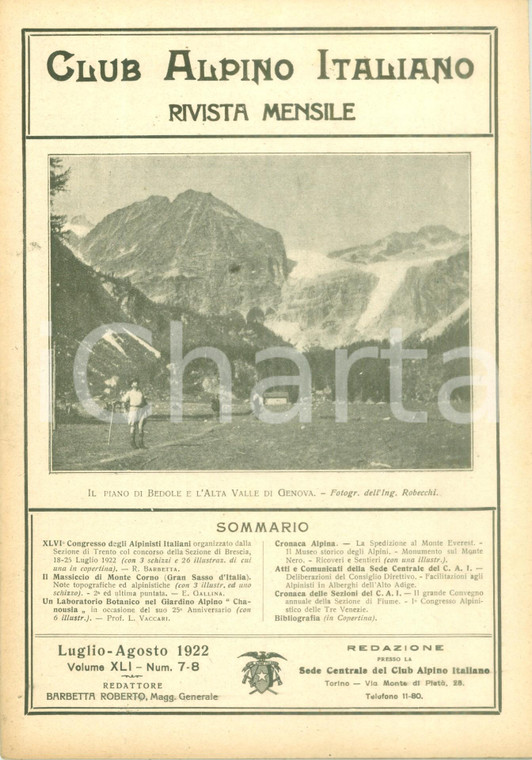 1922 RIVISTA CLUB ALPINO ITALIANO Congresso Alpinisti Italiani Rivista XLI n 7-8