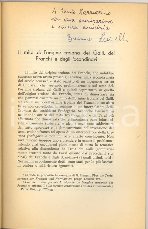 1978 Bruno LUISELLI Origine troiana dei GALLI Autografo