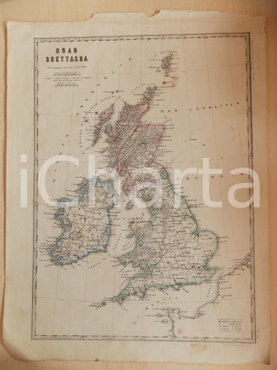 1880 ca MALFATTI - CARABELLI Atlante Geografico - Gran Bretagna *Tav. 19