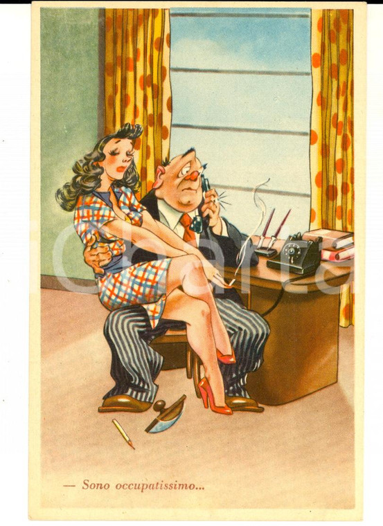 1952 Direttore occupatissimo... con la segretaria *Cartolina UMORISTICA VINTAGE