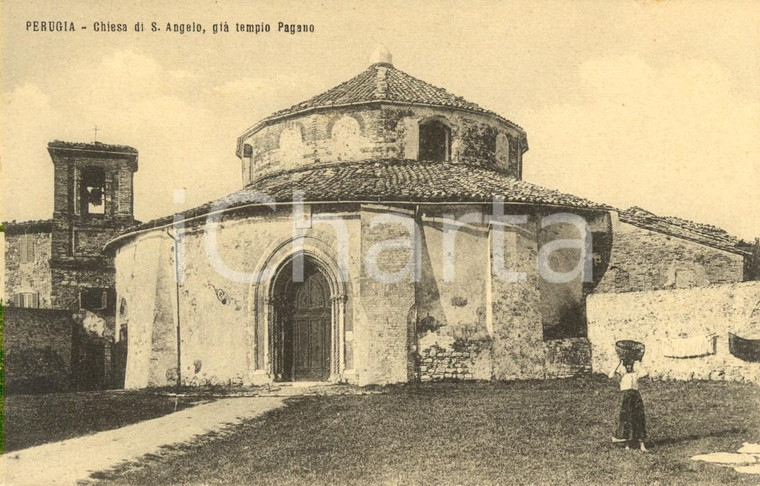 1915 ca PERUGIA Chiesa di SANT'ANGELO già tempio pagano *Cartolina ANIMATA FP NV