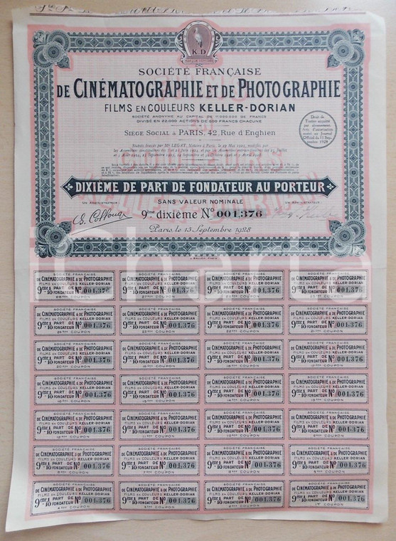 1928 PARIS Société Française Cinématographie Photographie KELLER-DORIAN