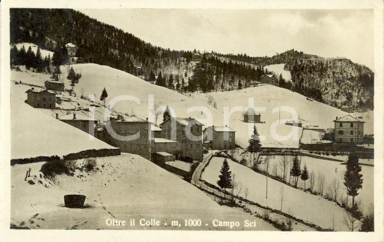 1931 OLTRE IL COLLE (BG) Veduta del paese con pista da sci *Cartolina FP VG