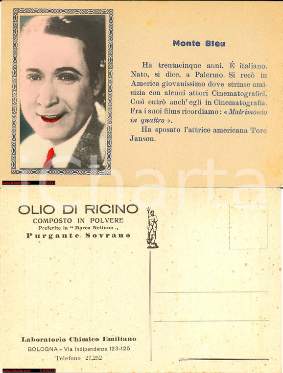 1922 Olio di Ricino Nettuno - attore Monte Blue