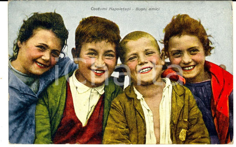 1928 COSTUMI NAPOLI Bambini - Buoni amici *Cartolina postale FP VG