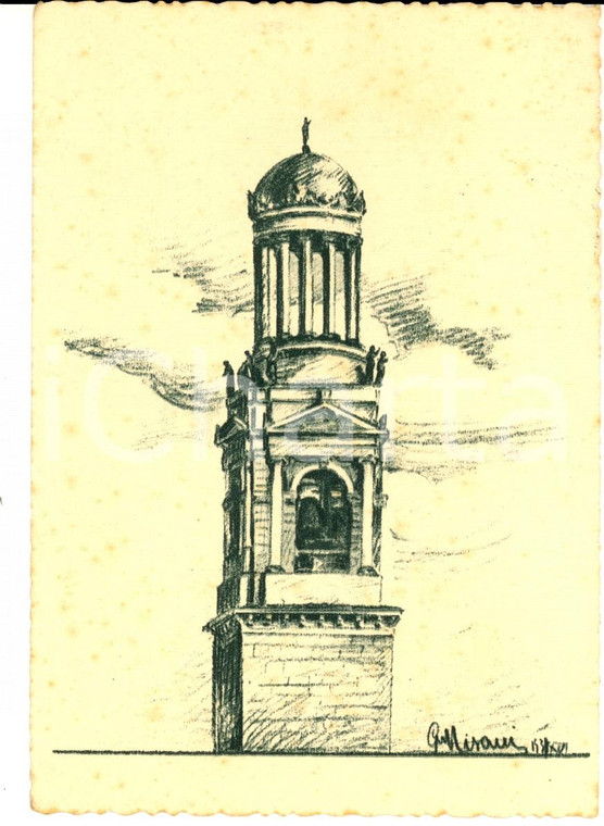 1957 SORESINA (VA) Veduta del campanile *Cartolina ILLUSTRATA G. NISANI FG VG