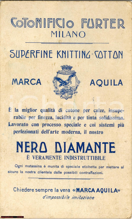 1940 MILANO COTONIFICIO FURTER Cartoncino pubblicitario