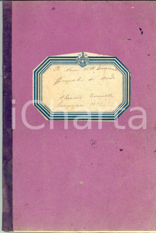 1892 R. N. VITTORIO EMANUELE Diario di bordo conte Aleramo TORNIELLI 90 pp.