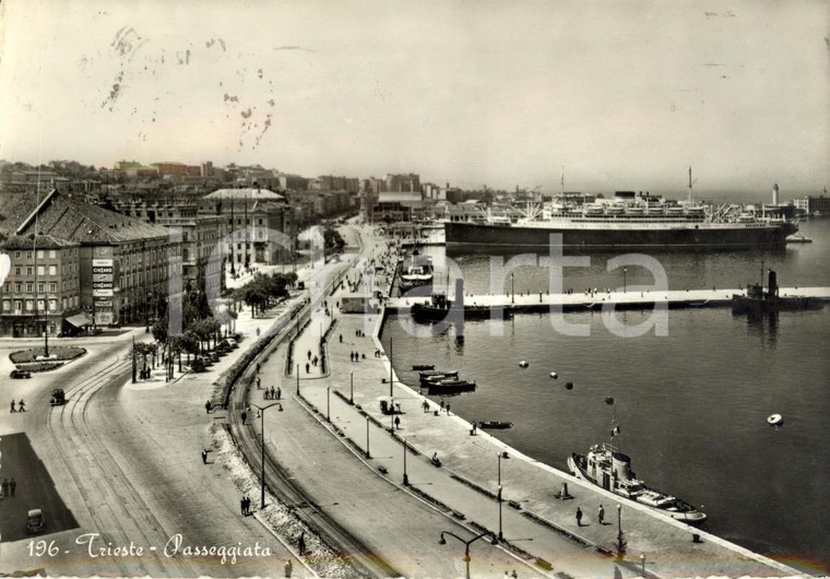 1958 TRIESTE Passeggiata lungomare e porto Pubblicità CINZANO *ANIMATA con nave