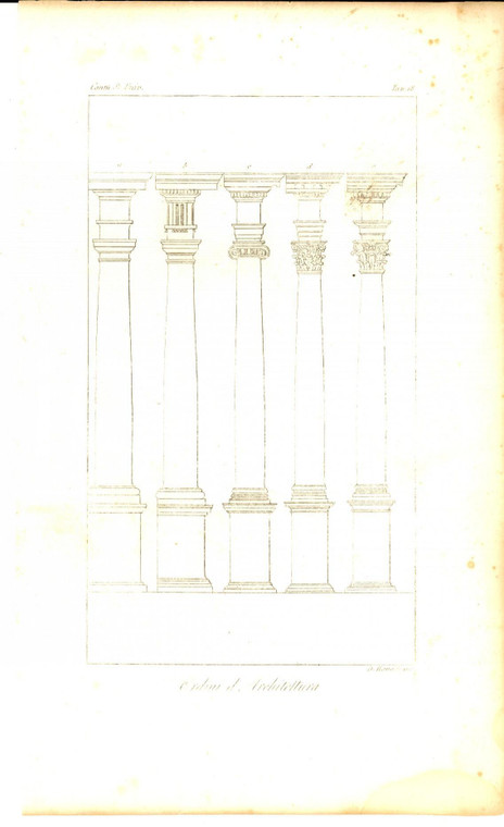 1845 Cesare CANTU' Ordini di architettura *Stampa da Storia Universale 14x23 cm