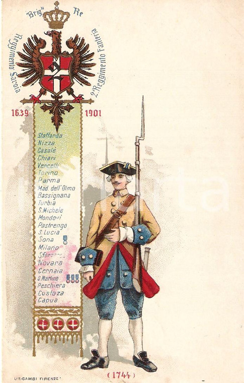 1900 ca BRIGATA RE 2° Reggimento Fanteria Reggimento SAVOIA Cartolina ILLUSTRATA