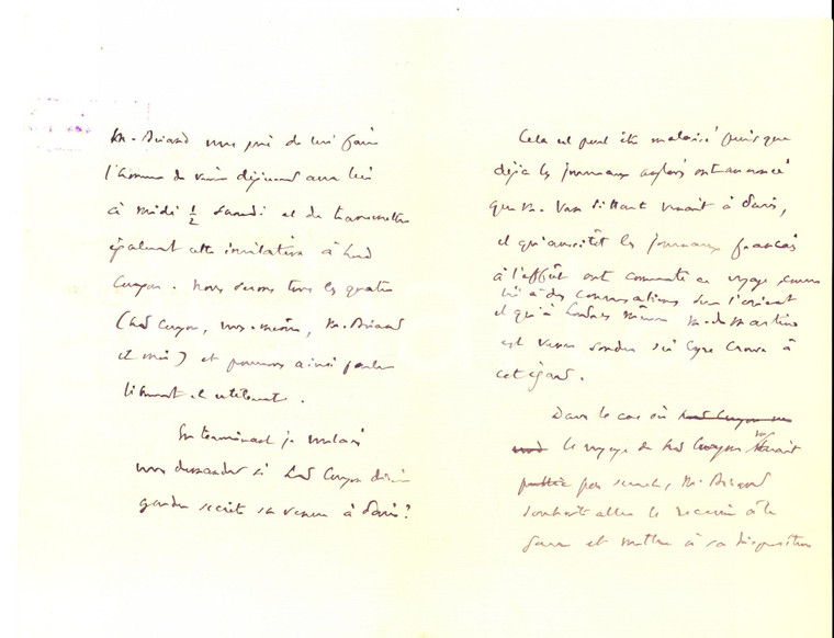 1921 PARIS Philippe BERTHELOT annuncia incontro Aristide BRIAND - Lord CURZON