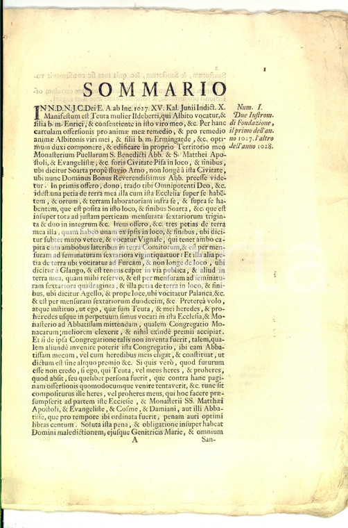 1694 PISA Nobili CASAPIERI contro monache benedettine Chiesa di SAN MATTEO