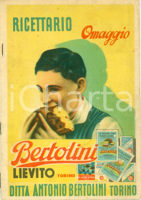 1945 ca TORINO Ditta Antonio BERTOLINI Ricettario omaggio ILLUSTRATO lievito