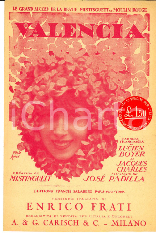 1925 BOYER - CHARLES - PADILLA Valencia MOULIN ROUGE *Spartito d'epoca