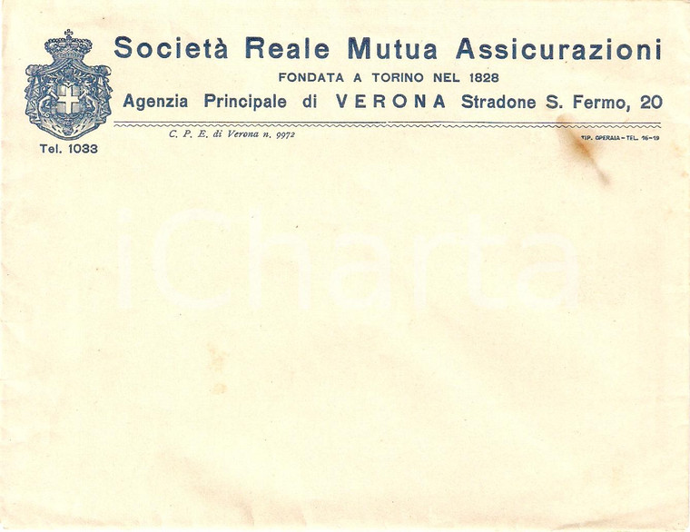 1950 ca VERONA Società REALE MUTUA ASSICURAZIONI *Busta intestata VG