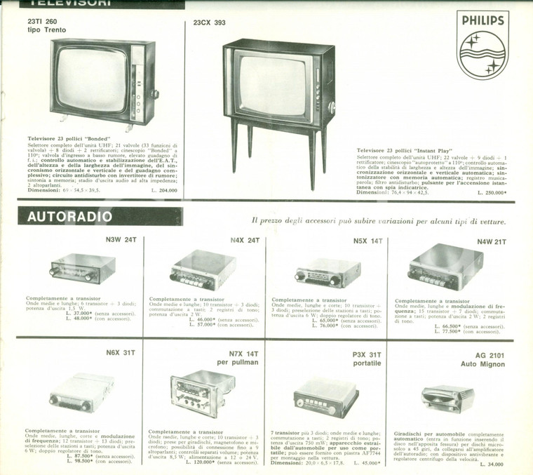 1964 CORRIERE PHILIPS Catalogo televisori con listino prezzi ILLUSTRATO