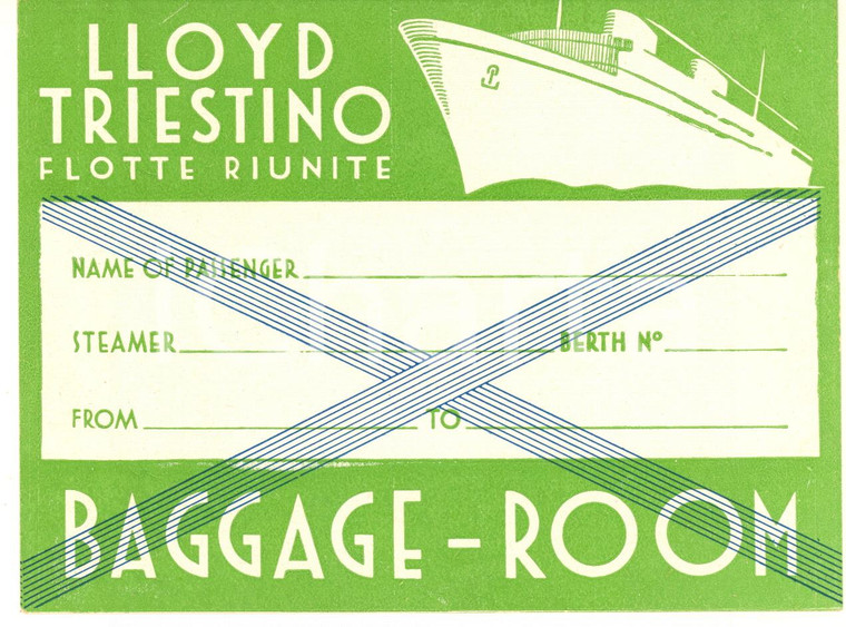 1935 ca LLOYD TRIESTINO Flotte riunite etichetta per bagaglio ILLUSTRATA