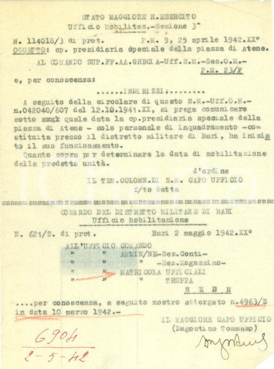 1942 ATENE (GRECIA) WWII Compagnia Presidiaria Speciale inquadrata *Documento