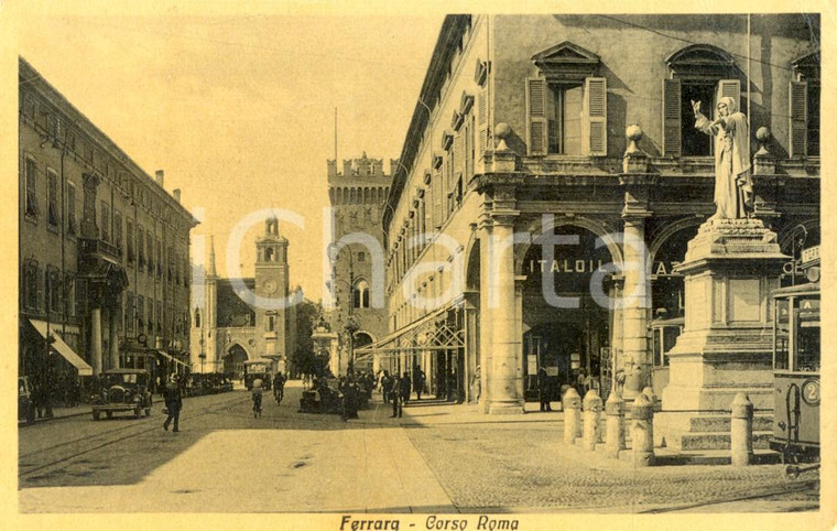1935 FERRARA Corso ROMA con insegna ITAL OIL *Cartolina postale FP VG