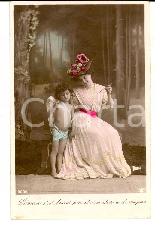 1908 COSTUMI Amorino catturato da una giovane donna *Cartolina VINTAGE FP VG