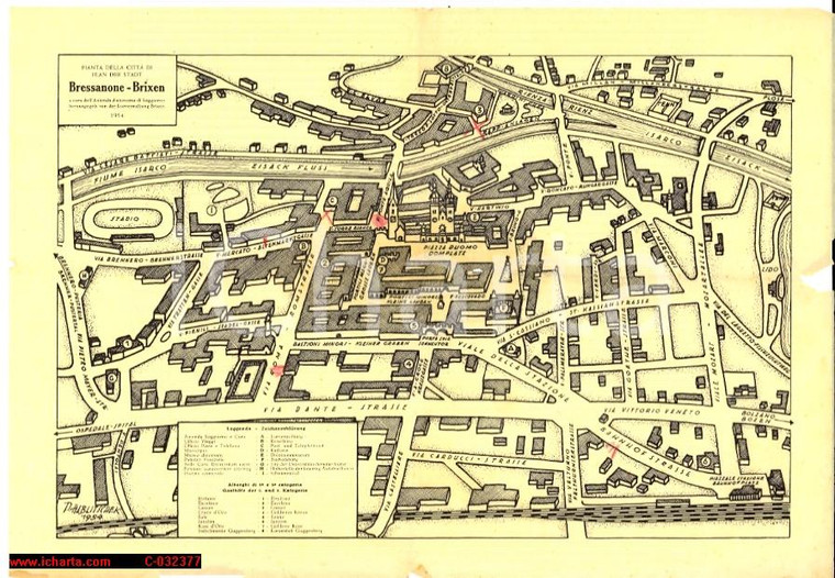 1954 BRESSANONE BRIXEN Pianta turistica città