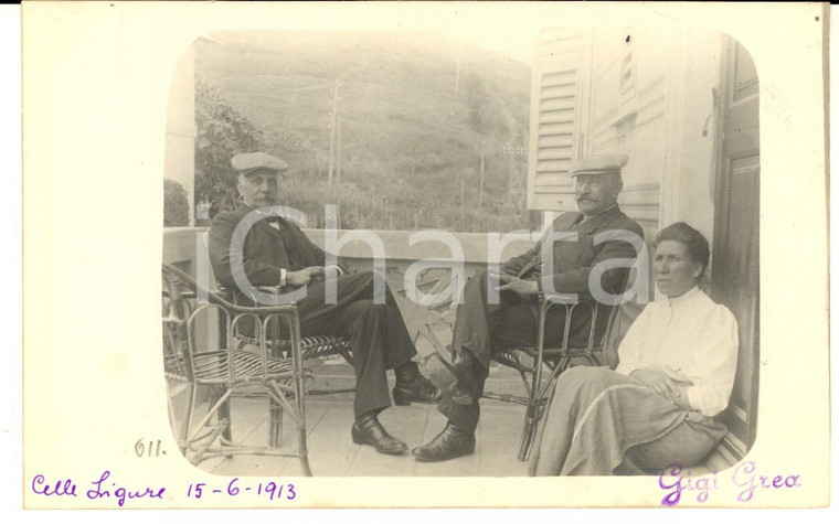 1913 CELLE LIGURE Ritratto di famiglia in terrazzo - Foto cartolina ARTISTICA