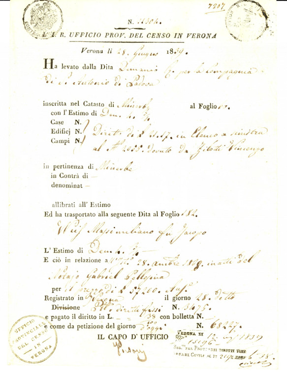 1839 MINERBE (VR) Censi dell'ebreo Massimiliano WEISS