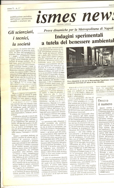 1982 BERGAMO ISMES NEWS Prove dinamiche metropolitana NAPOLI *Anno V n°1 Rivista