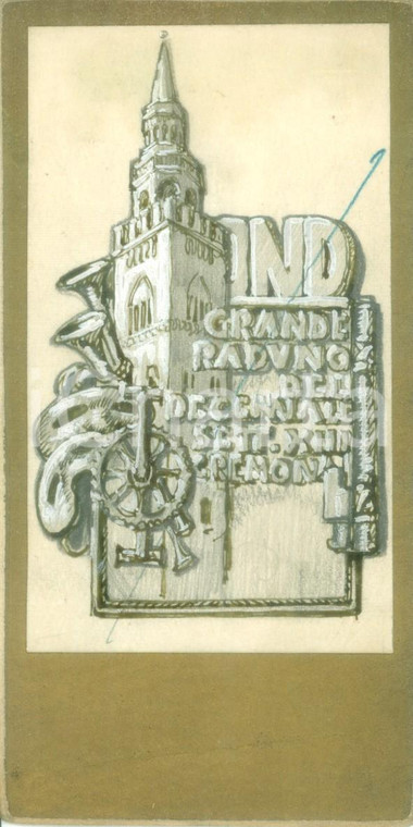 .1935 CREMONA Grande raduno Decennale ONB *Bozzetto disegnato A MANO per medaglia. 