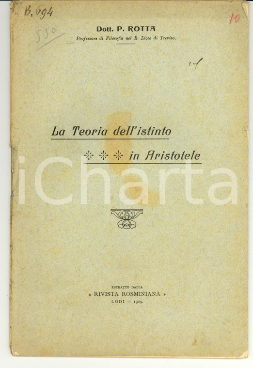 1909 LODI Paolo ROTTA La teoria dell'istinto in Aristotele