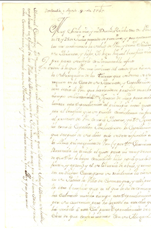 1757 VALENCIA Cappellania RIPOLL e linea primogenita della famiglia *Manoscritto