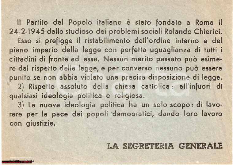 1945 WW2 Propaganda PARTITO DEL POPOLO ITALIANO