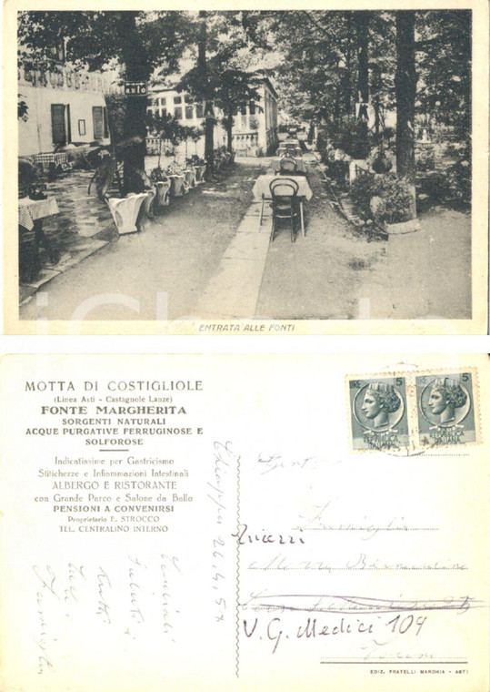 1957 COSTIGLIOLE D'ASTI (AT) Entrata alle Fonti MARGHERITA frazione MOTTA  FG VG