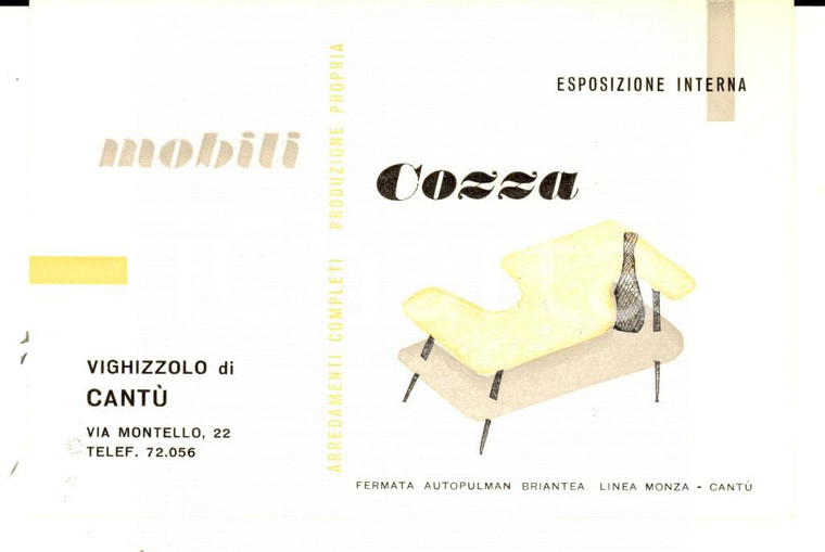 1950 ca VIGHIZZOLO DI CANTU' Mobili COZZA *Biglietto pubblicitario VINTAGE