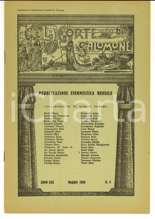 1953 LA CORTE DI SALOMONE Pubblicazione enimmistica mensile *Anno LIII n°5