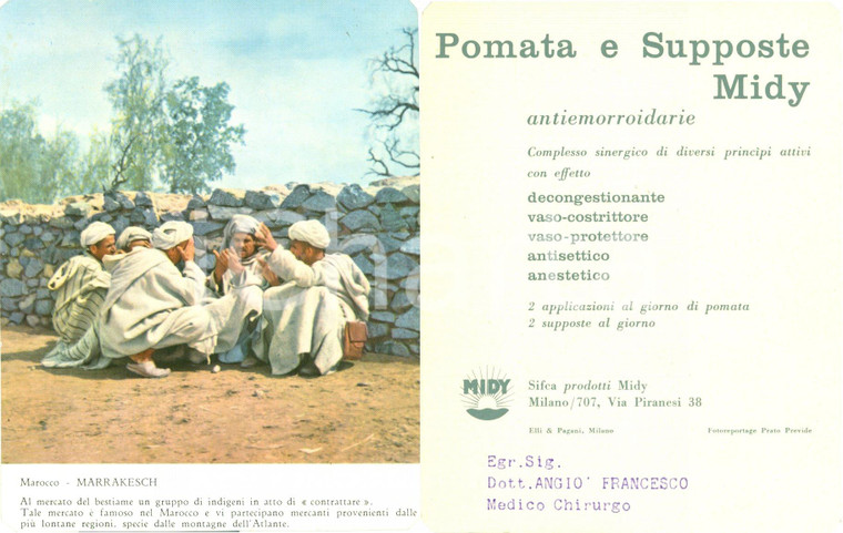 1960 circa MILANO Pomata e supposte SIFCA MIDY Illustrato Mercato MARRAKECH
