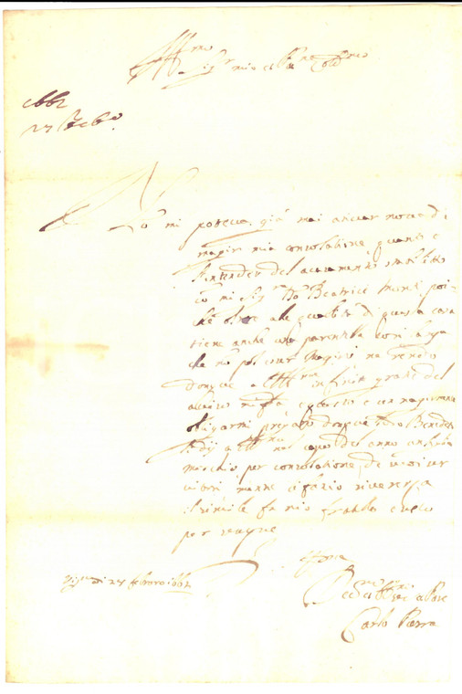 1662 VIGEVANO Felicitazioni conte Carlo PORRO per nozze Beatrice MONTI