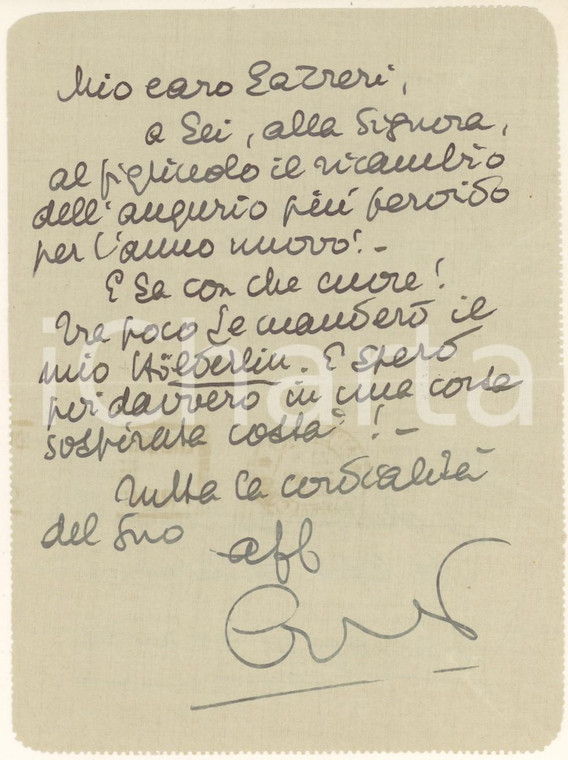 1939 MILANO Vincenzo ERRANTE promette traduzione Hölderlin *Autografo