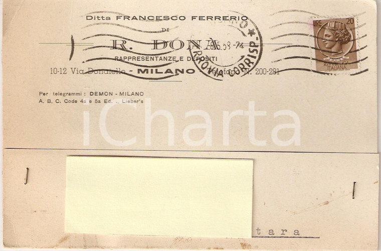 1958 MILANO Ditta Francesco FERRERIO di R. DONA' Depositi *Cartolina Commerciale