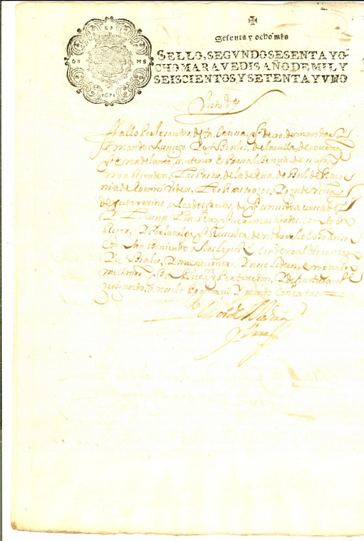 1671 CASTILLA ESPANA Licenza manoscritta al consiglio *Lorenzo DE MEDINA