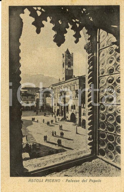 1942 ASCOLI PICENO Veduta Palazzo del POPOLO *Cartolina postale ANIMATA FP VG