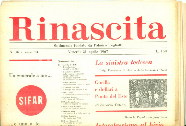 1967 RINASCITA Giorgio NAPOLITANO Fretta di fondersi tra PSI e PSDI *Giornale