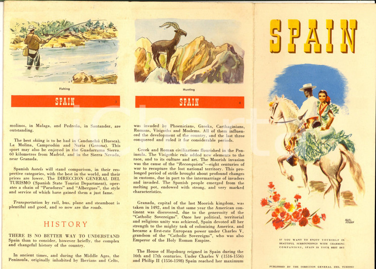 1955 ca SPAIN Pieghevole illustrato Direccion General del Turismo *English
